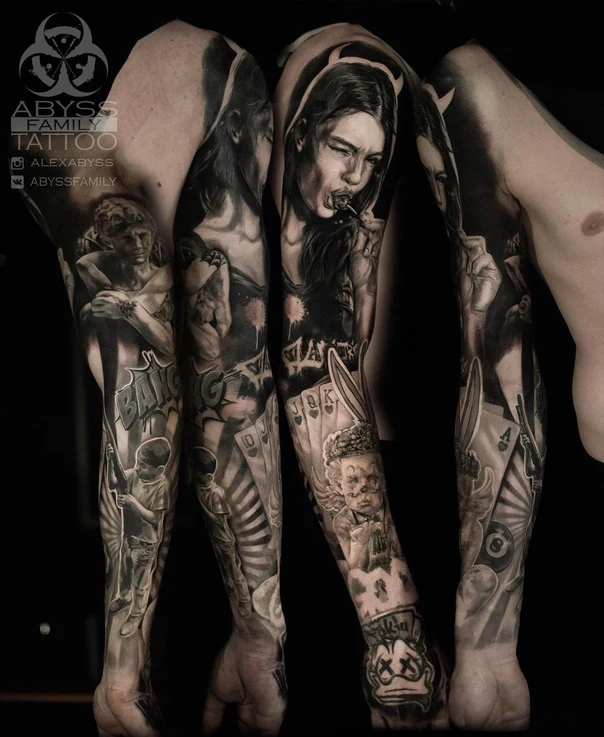 Реализм Portrait, Clown tattoo на Полный рукав