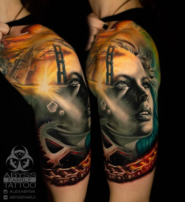 Реализм Portrait, Bridge tattoo на Плечо