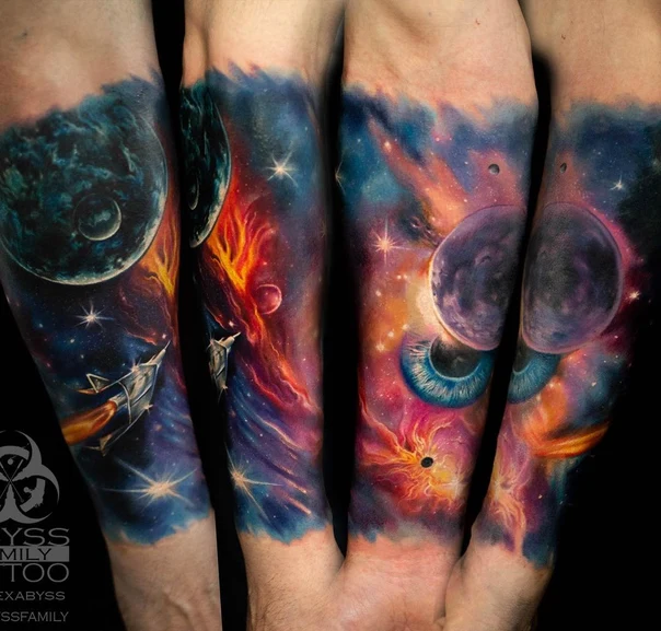 Реализм Space, Planets tattoo на Полный рукав