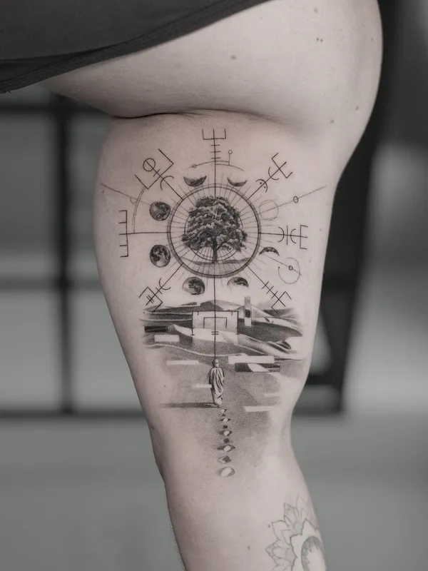 black and grey black and grey Tatuaggio su thigh #46923 | Tatuatore Evan Summers