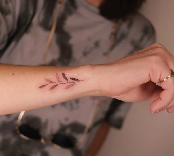 Fineline Leaf, Branch tattoo on Wrist
