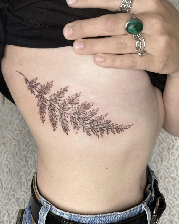 Fineline Fern, Leaf tattoo on Ribcage