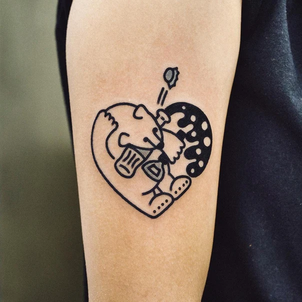 Linework Bear, Heart tattoo on Forearm