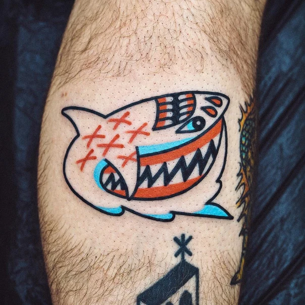 Neo Traditional Shark tattoo on Calf