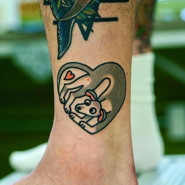 Linework Heart, Dog tattoo on Ankle
