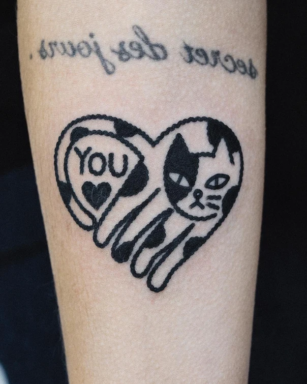 Linework Cat, Heart tattoo on Forearm