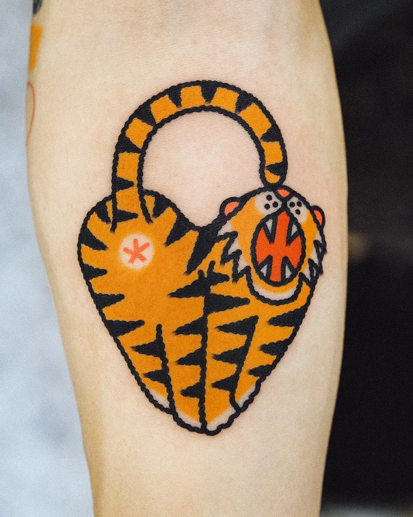 New School Tiger, Heart tattoo on Forearm