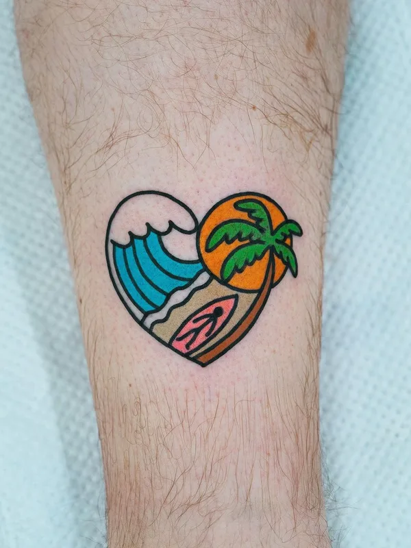 color old school tatouage sur calf #47135 | Artiste tatoueur Huh Loves You
