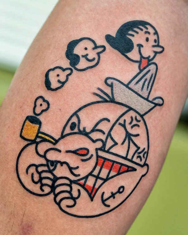 Cartoon Popeye, Olive oyl tattoo on Forearm