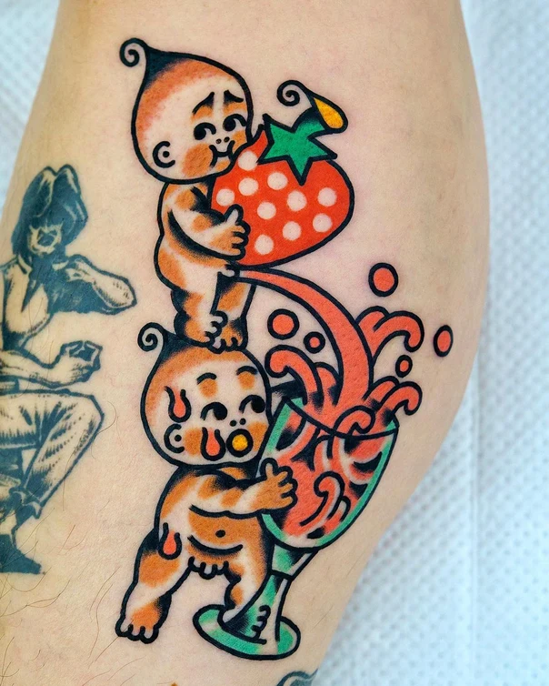 Old School Baby, Strawberry tattoo on Forearm