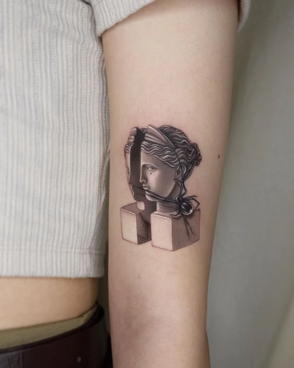 Realism Bust, Spider tattoo on Forearm
