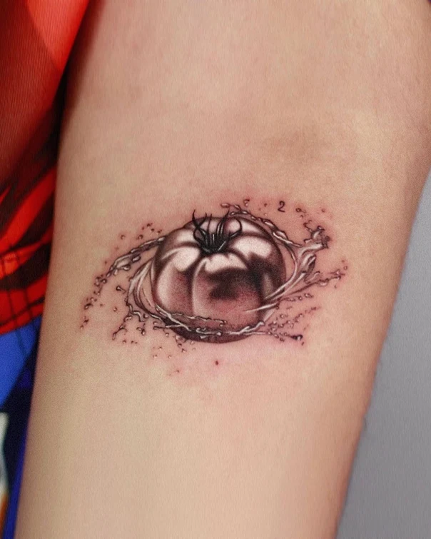 Realism Tomato, Water tattoo on Thigh