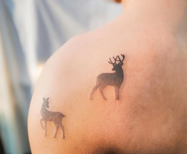 Dotwork Deer tattoo on Shoulder Blade