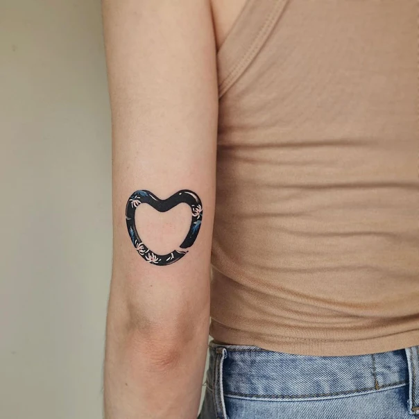 Blackwork Heart, Floral tattoo on Forearm