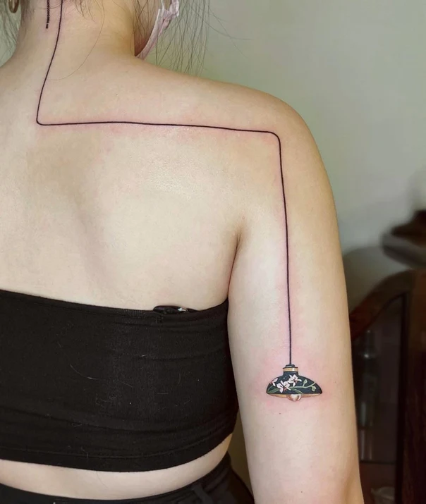 Linework Lamp, Floral tattoo on Shoulder
