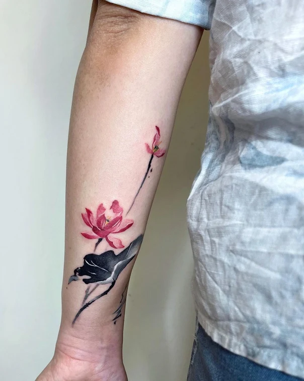 Watercolor Lotus, Flower tattoo on Forearm