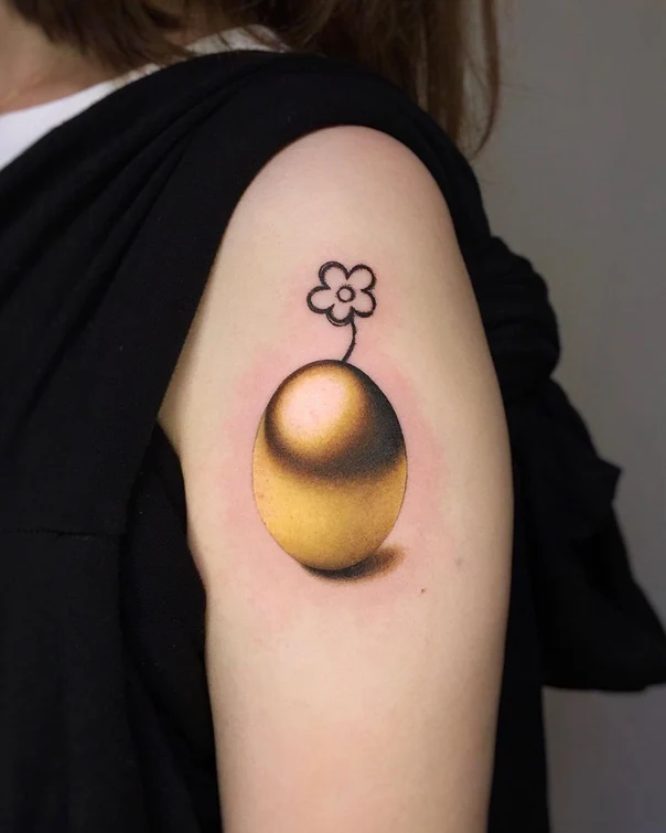 Illustrative Flower, Egg tattoo on Shoulder