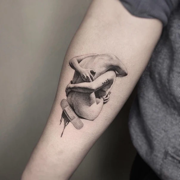 Realism Human figure, Bandage tattoo on Forearm