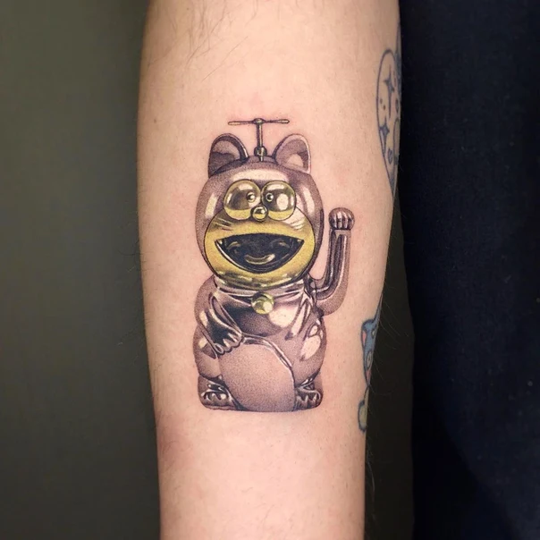 Realism Cat, Robot tattoo on Forearm