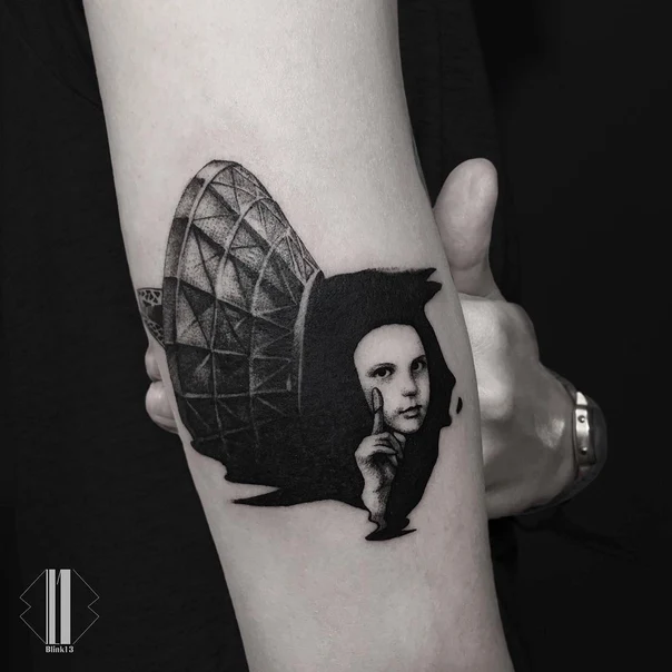 Blackwork Portrait, Geometric tattoo on Forearm