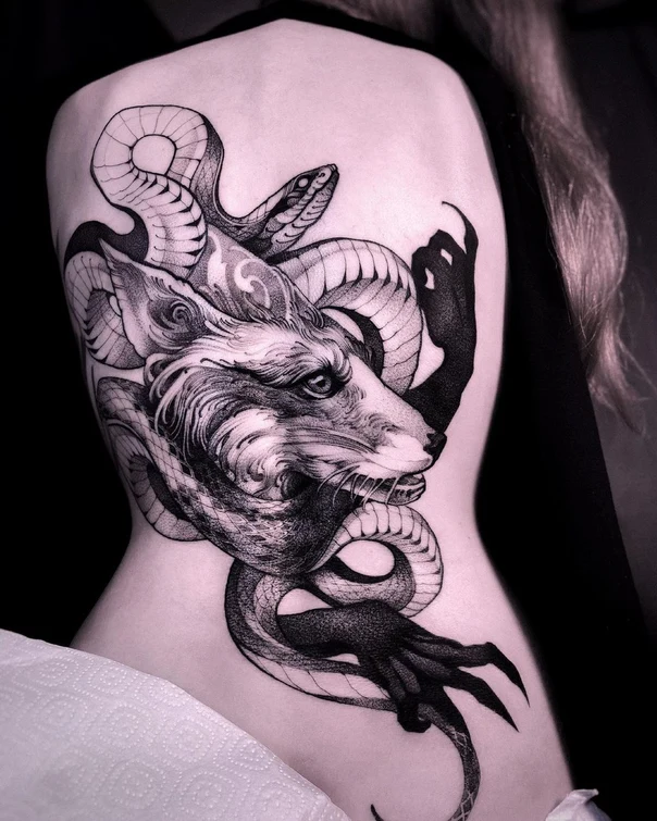 Blackwork Animal, Snake tattoo on Side