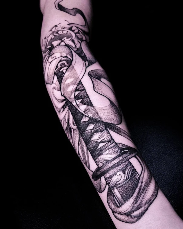 Blackwork Sword, Abstract tattoo on Forearm