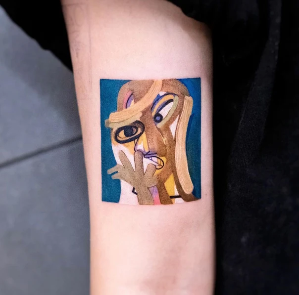 Abstract Face, Portrait tattoo on Forearm