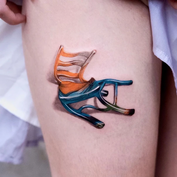 Realism Chair tattoo on Thigh
