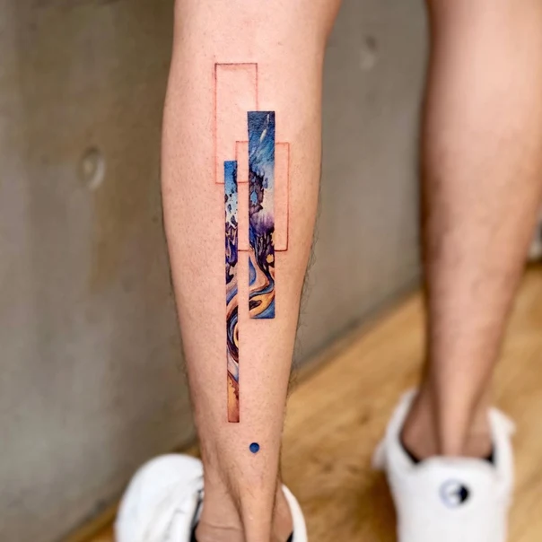 Abstract Geometric, Abstract tattoo on Calf