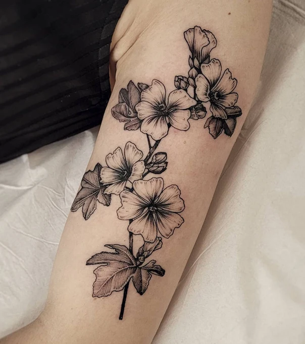 Botanic Flower, Leaf tattoo on Forearm