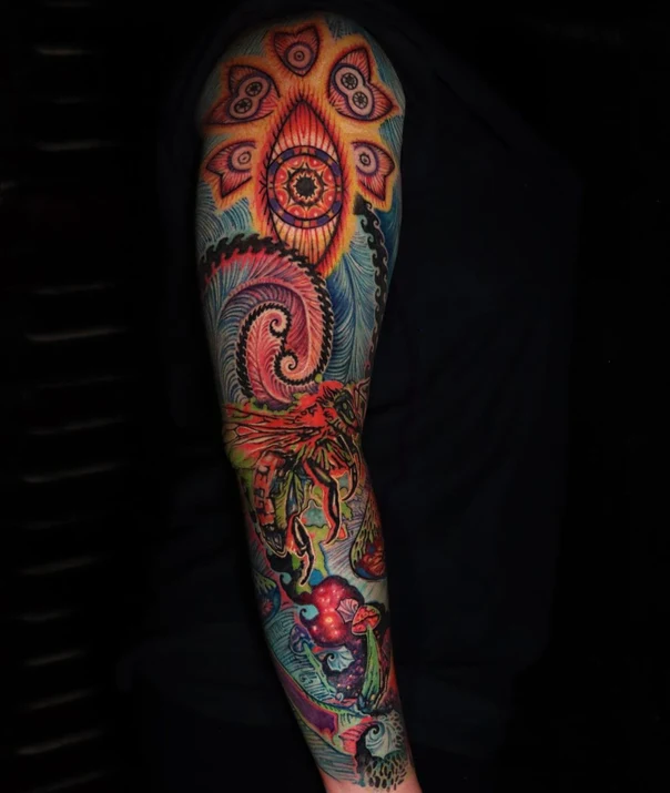 Abstract Eye, Spiral tattoo on Full Sleeve