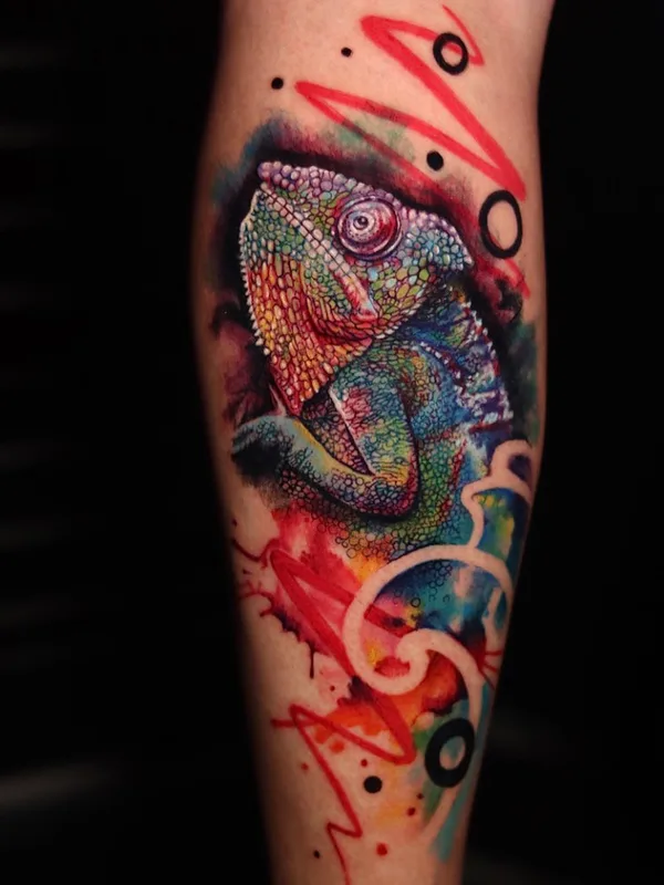 color watercolor tattoo on calf #47418 | Tattoo Artist Moises Kampos