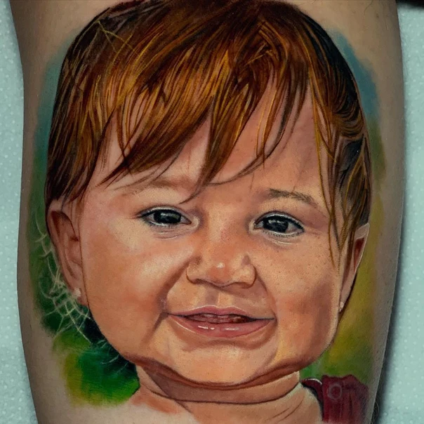 Realism Portrait, Child tattoo on Forearm