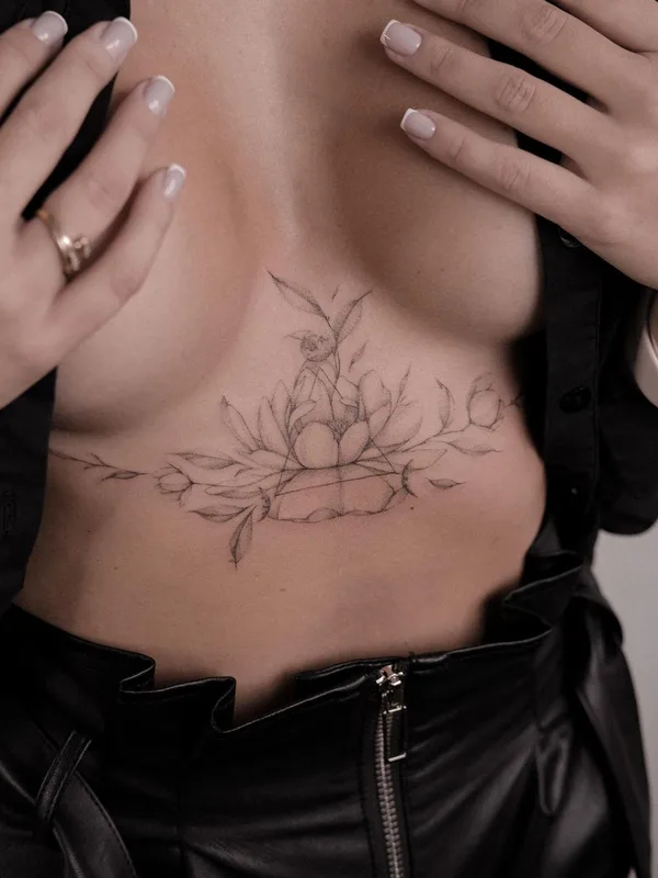 female black fineline tattoo on sternum #47462 | Tattoo Artist Анна anhen_tattoo