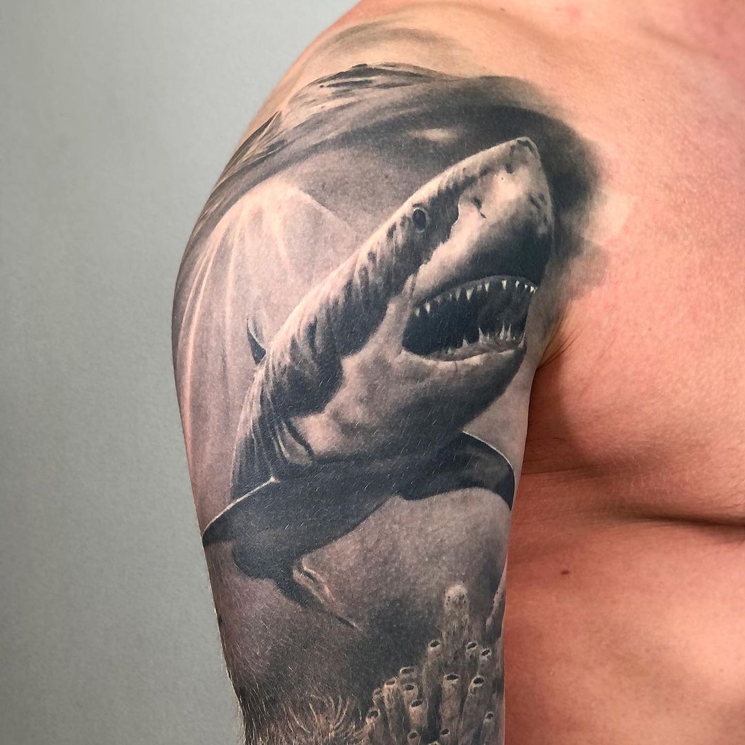 White Shark Tattoo on Shoulder - Best Tattoo Ideas Gallery