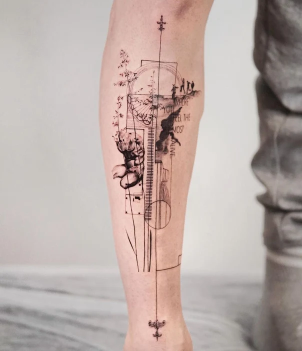 Sketch Geometric, Figure tattoo on Calf