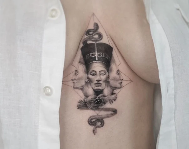 Black & Grey Face, Snake tattoo on Side