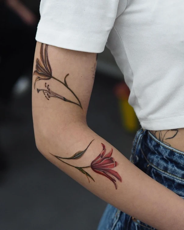 Botanic Flower, Lily tattoo on Forearm