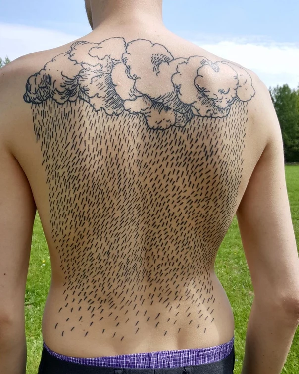 Sketch Cloud, Rain tattoo on Full Back