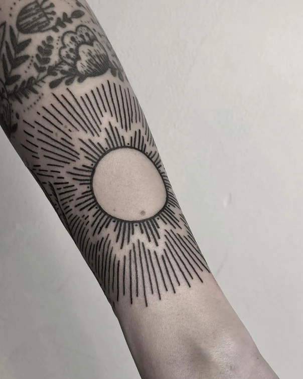 Linework Sun tattoo on Forearm