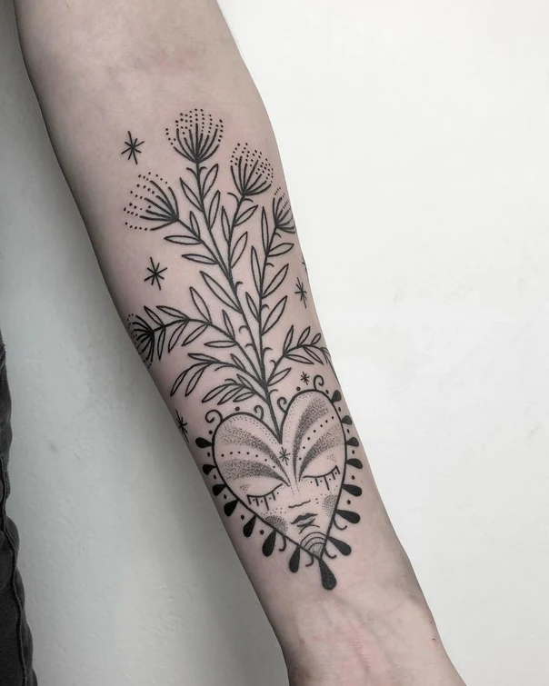 Linework Heart, Floral tattoo on Forearm