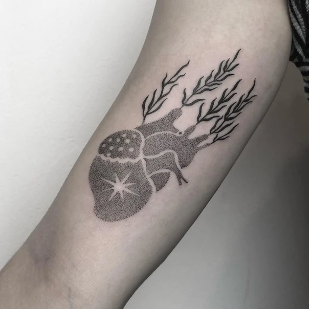Dotwork Heart, Star tattoo on Forearm