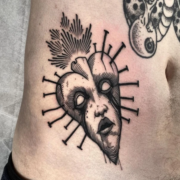 Blackwork Heart, Face tattoo on Side