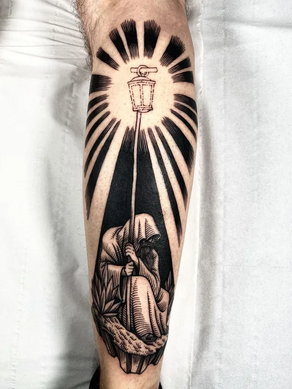 black blackwork tattoo auf calf #47810 | Tätowierer Cedric Maquin