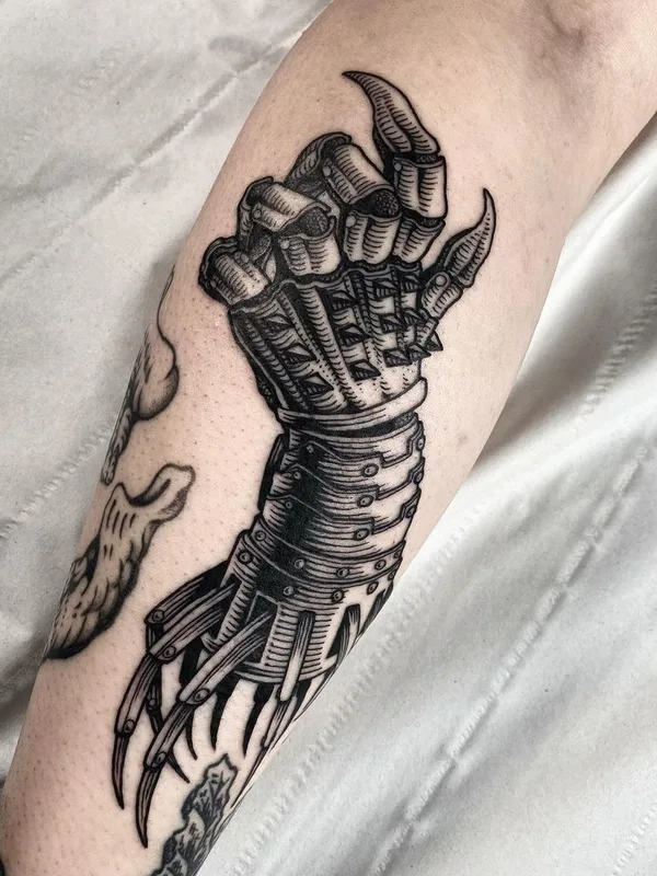 black biomechanical tattoo auf forearm #47814 | Tätowierer Cedric Maquin