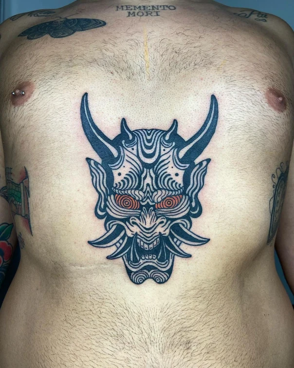 Japanese Oni, Demon tattoo on Chest