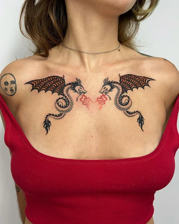 Illustrative Dragon tattoo on Chest