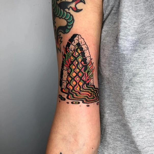 Illustrative Abstract, Fire tattoo on Forearm