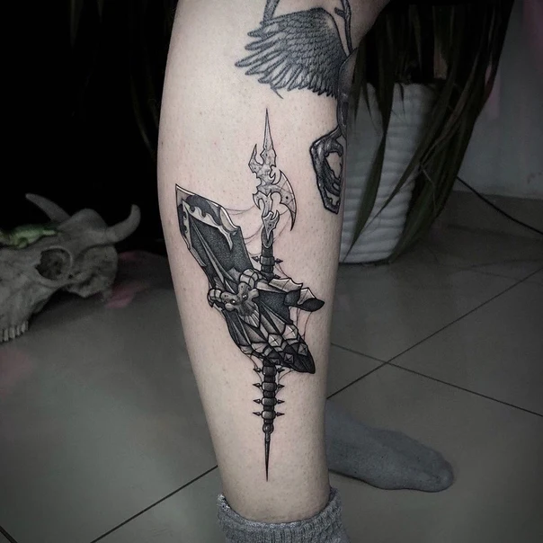 Блэкворк Weapon, Spiderweb tattoo на Икра