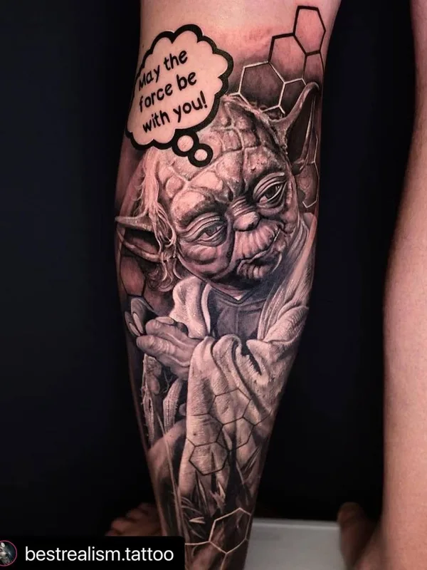 black and grey realism tattoo auf calf #47937 | Tätowierer Bene Bader